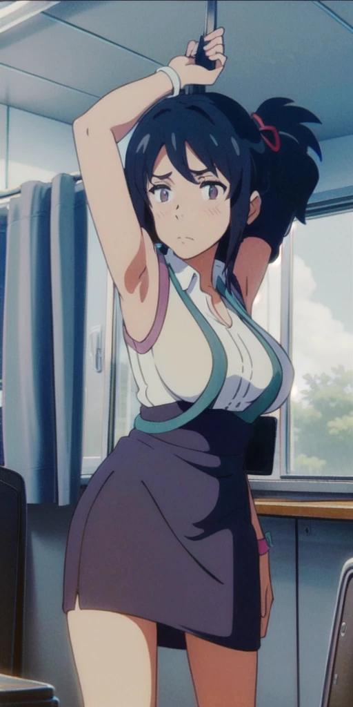 ager in in an empty, dimly lit classroom, very blushing with huge breasts, bigger than your head, anime style