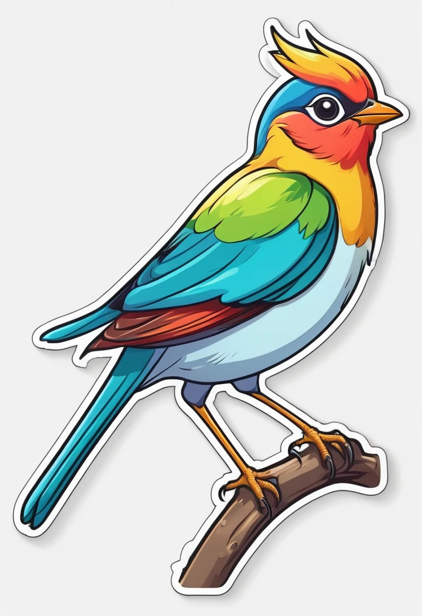 sticker, happy colored bird, Simplified Realistic Drawings style, outline, vector, white background