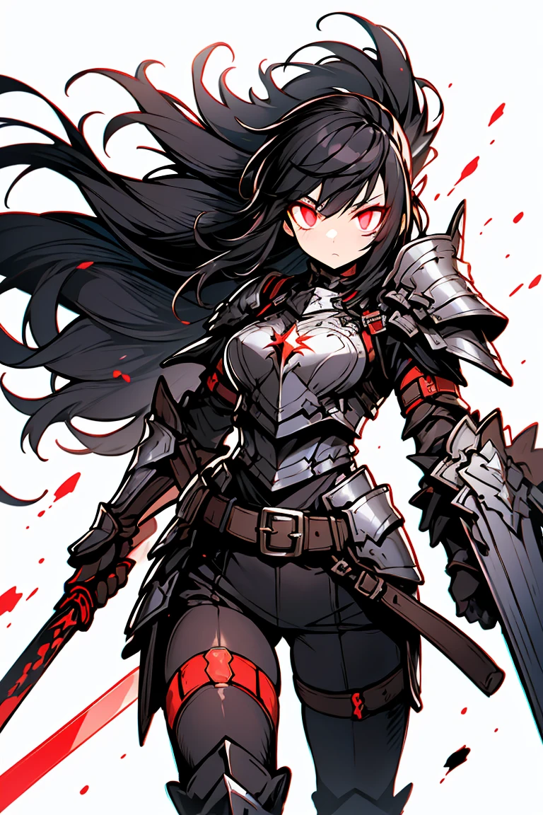 dark Knight,Rough poses, sf,Black Metal Armor, cybertech, victory, walking, Put on a helmet, Has a big sword, Cowboy Shot,((Very detailed,Highest quality, High resolution, 8k wallpaper, Beautiful new clothes,)),((Black Hair, Long Hair,Messy Hair)), Blowing in the wind, eye shadow, eyeliner,Glowing Eyes, Very detailedな目, Beautiful new eyes, ((Glowing red eyes))