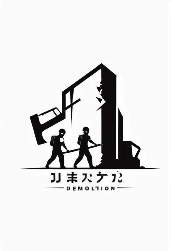 A stylish Japanese building demolition and clearing work company logo!
On the logo、A cool, chic and modern design featuring people doing chipping work. The monochrome background is pure white.