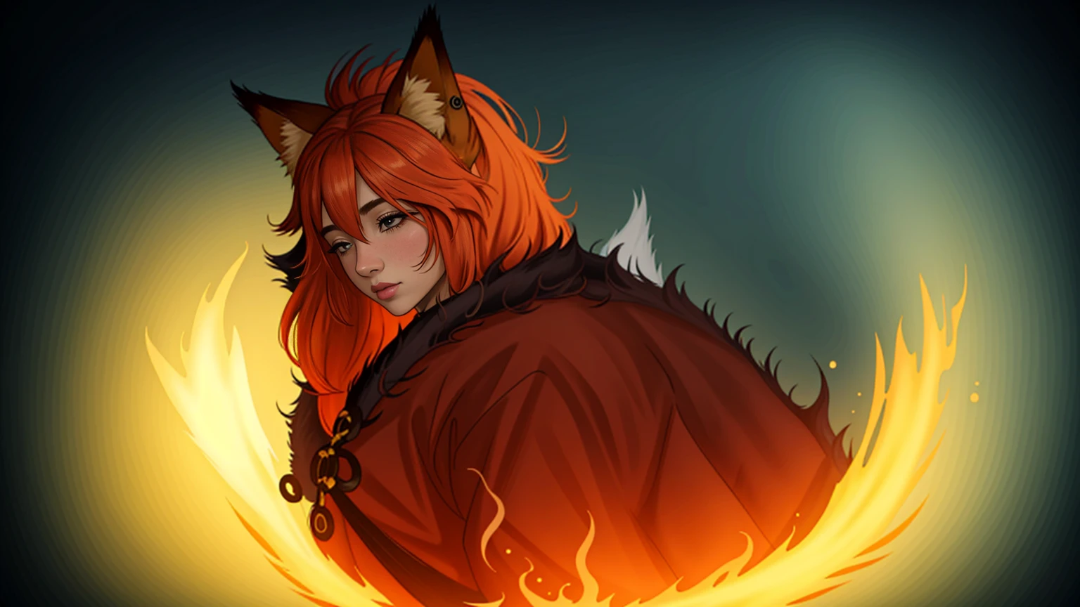 1girl,solo,, official art, unity 8k wallpaper, ultra detailed, beautiful and aesthetic, beautiful, masterpiece, best quality,, Kitsune witch, fox mask, haori jacket, foxfire spell, fox familiar, transformation,