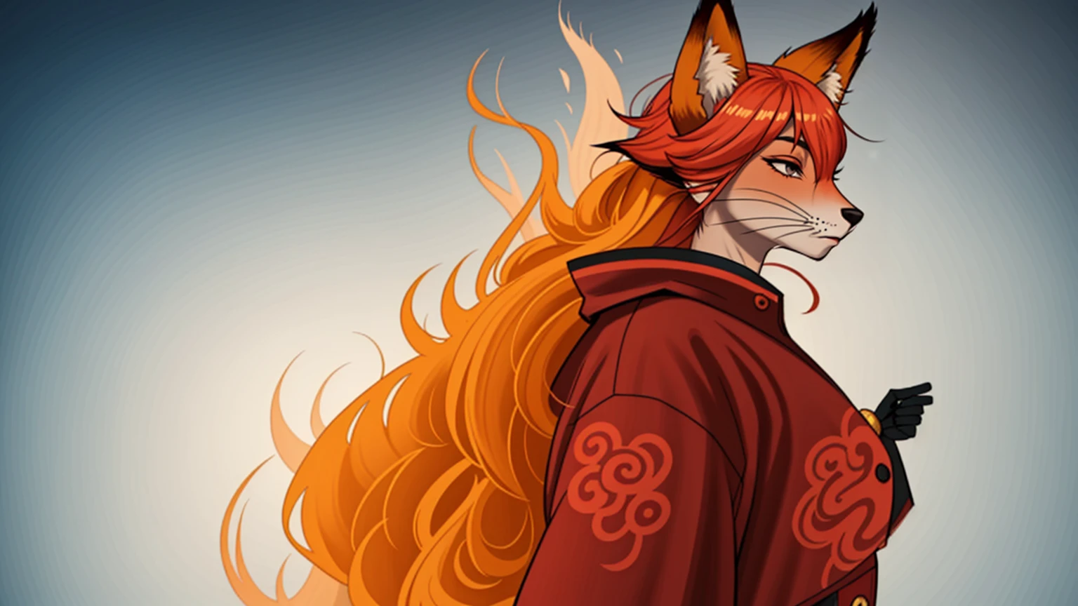 1girl,solo,, official art, unity 8k wallpaper, ultra detailed, beautiful and aesthetic, beautiful, masterpiece, best quality,, Kitsune witch, fox mask, haori jacket, foxfire spell, fox familiar, transformation,