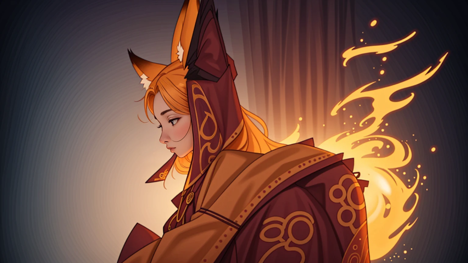 1girl,solo,, official art, unity 8k wallpaper, ultra detailed, beautiful and aesthetic, beautiful, masterpiece, best quality,, Kitsune witch, fox mask, haori jacket, foxfire spell, fox familiar, transformation,