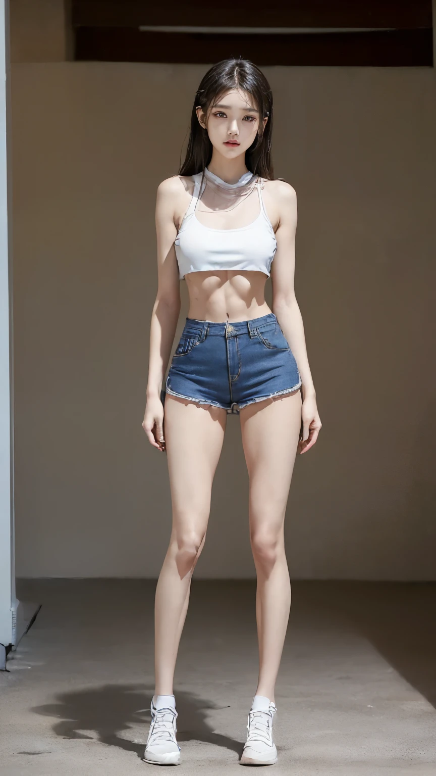 (8K、Raw photo、最high quality、masterpiece:1.5),(((((((Both of them stand with their legs apart:1.9))))))),(((((Both of them have an inseam that is more than half their height.:1.8))))),((Both have bare legs:1.6)),((Both of them are super slim:1.4))，(((((Two girls who look just like WONYOUNG from the k-pop group IVE were photographed:1.9))))),(((They both have super skinny legs:1.6))),(((Both are 173cm tall:1.4))),((Perfect k-pop IVE WONYOUNG style duo:1.3)),(((((Both of them take full body shots:1.8))))),((((Both of you should face your whole body straight ahead.:1.8)))),(((Photographed from below to show the whole body of the legs so that they look longer.:1.7))),Skin irregularities are reproduced in minute detail:1.4, (Super thin waist: 1.2),((超Thin thighs:1.2)), Thin buttocks,Open the navel,１Detailed reproduction of the navel,((Perfect super slim legs:1.3)),(((both of them are the same height:1.3))),(((Both of them have amazingly slim figures.:1.2))),(((Both are wearing micro shorts with a rise of 15cm and an inseam of 1cm.:1.8))),(Both are 16 years old:1.2),((((Both of them are extremely exposed.:1.7)))),(((((Both of them have super-strong abs:1.9))))),((Both of them were wearing short, form-fitting white sports bras.:1.4)),(((Big boobs but no bra:1.4))),(((Both of them had high, erect nipples clearly visible protruding from under their white sports bras.:1.4))),((((Standing in a fashionable theme park on a sunny day:1.4)))),Highly detailed face and skin texture,(Both of you stand with your legs straight and without bending your knees.:1.3),(((They&#39;re both the same height:1.4))),((Both of them look just like WONYOUNG from the K-pop idol IVE.:1.8)), ((((Sunny afternoon:1.3)))),((cute:1.4)),Both are fair-skinned Asians,,Both of them have beautiful eyes,,Both of them have beautiful eyes,,Both of them have beautiful noses, which are realistically reproduced.,Both of them have realistic eyes.,Both have beautiful mouths,((They both have beautiful fingers)),nail,Both of them have beautiful faces.,Both of their beautiful faces are realistically reproduced.,cute,(Ultra-Realistic Details), Natural Shadows,(Very small hips:1.4),Large firm breasts, Super long thighs,(((超Thin thighs:1.2))),(((Super slim calves))),(Both of them have the slender bodies of well-trained track and field athletes.:1.5),(Super muscular body:1.5),Super toned waist,(Super thin waist:1.3),((White high heels:1.2)),lengthen limbs,(((((Shooting the whole body from calf height:1.6))))),(Both of them have slim, toned ankles.:1.2),((((Wide open abdomen:1.5)))),Hands on hips,Both of them face forward,((Both figures have detailed and clear reproduction of the crotch area.)),((Super long legs:1.3)),Thin thighs,((Both of them have bare legs.:1.6)),((Both of them are showing off their legs in a very extreme way.:1.5),((Both of them are showing off their bellies in an extremely extreme way.:1.4),(Black hair ponytail),(Neither of them wears tights or socks.:1.5),((Both of them stand up straight.)),((Keep your hips facing forward:1.5)),2人とも8頭身スタイルBeauty,The ankles are super thin,The arms are very thin and muscular,Make your arms thinner,(((Clearly reproduces the skin texture of the legs down to the finest detail))),Faithfully reproducing the fingers of the hand,(Both of them have super long legs.),(Accurate reproduction of each finger:1.3),(((Each toe is accurately reproduced:1.2))),The middle of the thighs are very thin,(((Clearly reproduces the muscle texture of ultra-muscular and ultra-thin calf skin))),(((超筋肉質な超Thin thighsの肌の筋肉質感を明確に再現する))),(Very tight waist:1.2),((Both of them have an inseam that is more than half their height.の美脚:1.6)),(Extremely thin thighs:1.2),Beauty,Fine skin,Firm skin,(((Both of them should fit from the top of their heads to the toes of their heels.:1.5))),(((They both have super skinny legsの肌を細部まで忠実に再現する))),(Both of them are super muscular and have super thin legs with realistic skin.:1.3),((Realistically reproduces the fine details of toned, slender leg skin:1.3)),((Dazzling Midsummer)),(((Both of them have super-strong quadriceps:1.6))),(((Both of them have extremely well-trained gastrocnemius and soleus muscles.:1.6))),((2人とも超細くてSuper long legs:1.2)),Front lighting,Super detailed, High detail, high quality, Awards,High resolution,(Anatomically correct:1.5)　