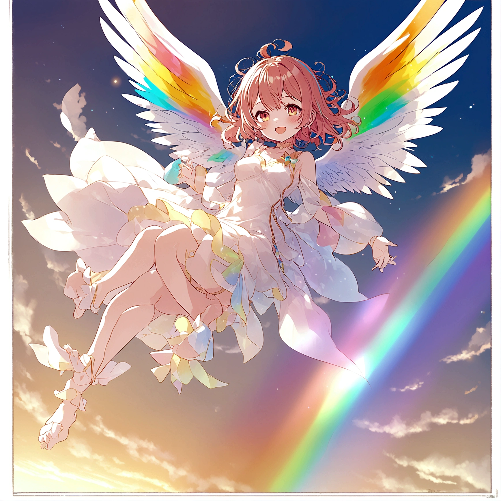 Rainbow Angel,Floating in the sky,Big Wings,