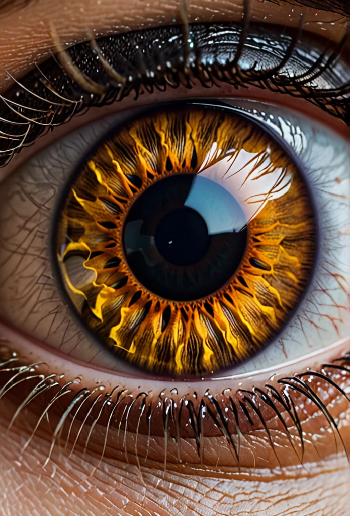 A brown eye iris close-up, 8k