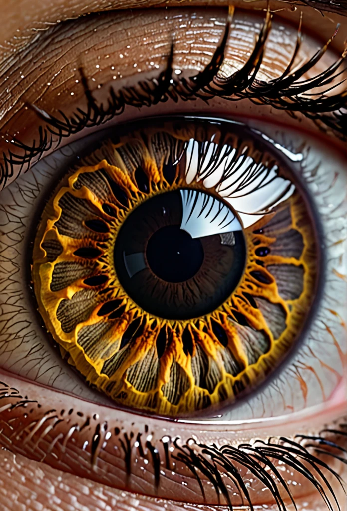 A brown eye iris close-up, 8k