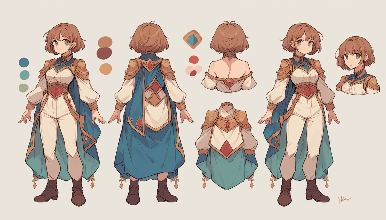 (best quality, masterpiece), 1girl, ,cute, standing girl, three view drawing, front and back and side, character sheet,full body,simple background,