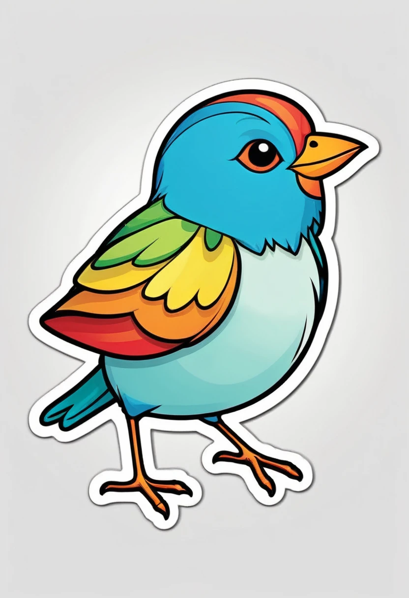 sticker, happy colored bird, Storybook style, outline, vector, white background