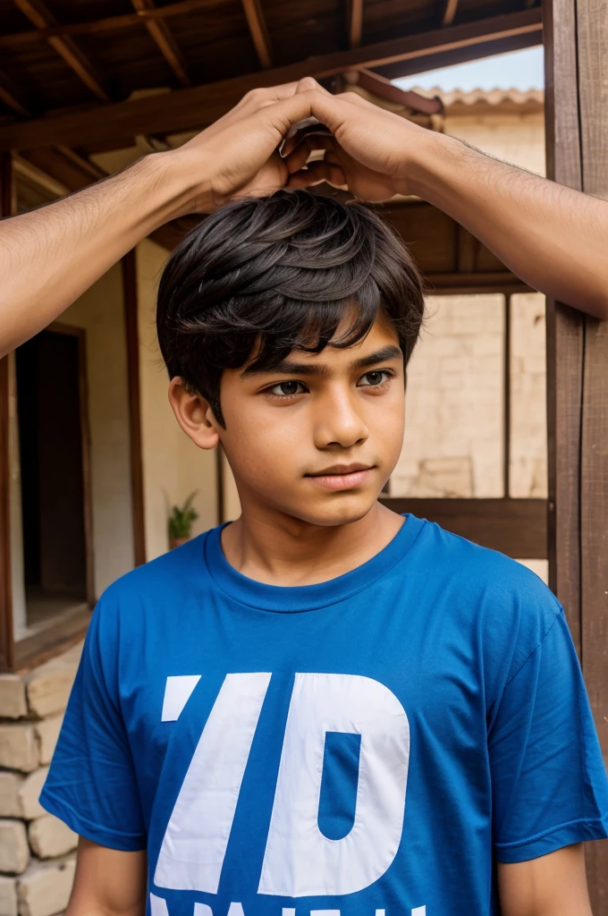 The boy, Bunty, sitting at a table with a thoughtful expression, writing a letter with hope in his eyes