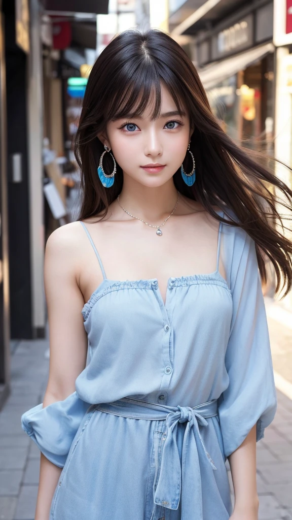 (32hair,High resolution,High detail,High resolution,high density,alone,In addition:1.3),(A realistic person々,Live Action,fine grain,High resolutionの目,Beautiful Eyes,Eyes that look alive,Beautiful dark blue eyes,Fishing eyes,Detailed lips,Translucent white skin,Realistic face in every detail:1.3),(Japanese Ido,hairorean Idols,Japanese Model,hairorean models,hairorean hair-Pop Female Idols:1.2),(Blushing,Natural Makeup,necklace,Earrings,へそEarrings:1.4)Beautiful casual look:1.6),(Shapely breasts:1.5),(Young but very beautiful hairorean16 years old ,Fashion Leader,Fashion Model,Soft Skin,Unforgettable Eyes,Her eyes are so beautiful,I want to go to the Paris Collection.........,Cutting-edge fashion:1.6),(Please show me your whole body,Showing off full-body fashion,Stylish blue eyes:1.7)(Random Trend Fashion:2.0)smile、Angel'のsmile、