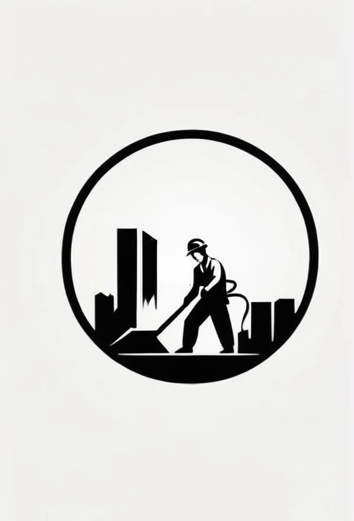 A stylish Japanese building demolition and clearing work company logo
　
On the logo、A cool!! .chic and modern design featuring people doing chipping work. The monochrome background is pure white.