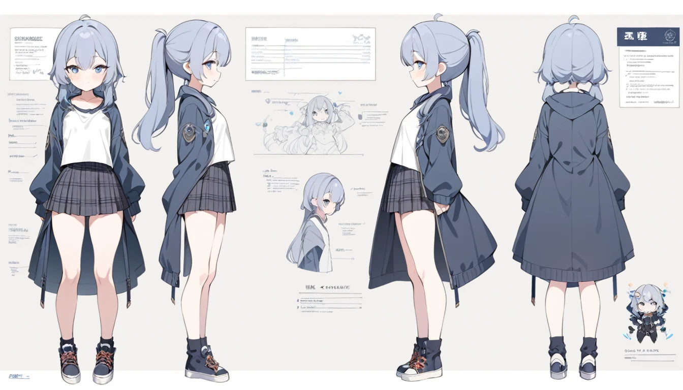 (best quality, masterpiece), 1girl, ,cute, standing girl, three view drawing, front and back and side, character sheet,full body,simple background,