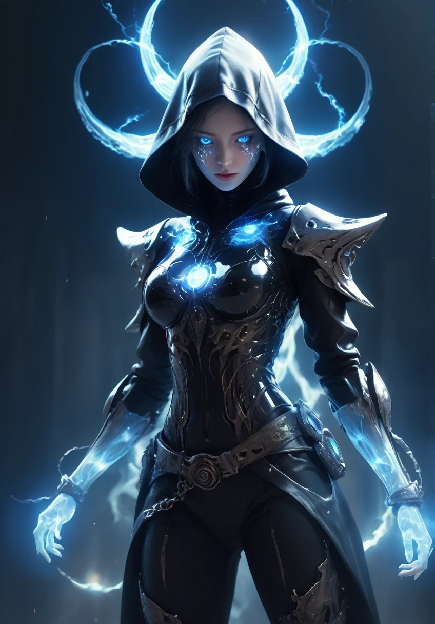 ((Dark)),epic,8k,fantasy,ultra detailed,Magic,((hood)),(hoodie),((((hair over one eye)))),
casting spell,blackhole,menancing,((glowing eyes)) ((BLUE eyes)),((glowing)),((Bloom)),magnificent,Masterpiece,absurdres,best quality,standing,1girl,human,evil,evil grin,apocalypse,destruction,end of the world,crazy eyes,Crazy,psycothic,looking down,superior,(sadistic),((demoniac)),spear,spectral,ghostly,circle,rim,rim light,crescent,abyssal,
Shorts,groin,hip bones,hip lines cowboy shot,Magic Circle,excessive energy,scifi,abyssaltech,dark energy,ethereal,dissolving,see-through,abyss,antitech,scifi,pure energy,thighs,