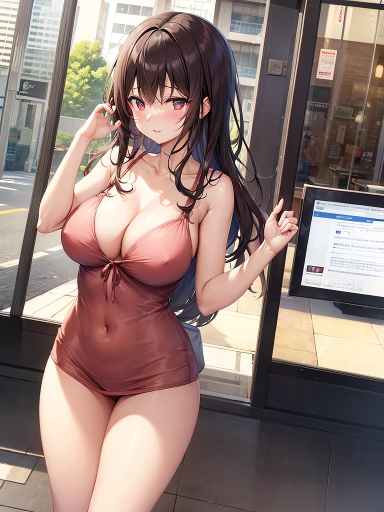 woman,Completely ,blush,Dark brown hair,Large Breasn器,womanの自慰行為,Nippleset eran器から白い液が大量にいたwoman器,woman器を右手で触る,Company Office