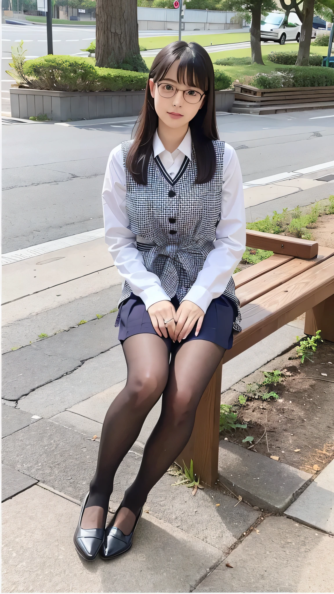 arafed asian woman sitting on a bench in a park, wearing japanese school uniform, Wearing ultra-realistic pantyhose、japanese girl , Japan , wearing headmistress uniform, Young Pretty Gravure Idol, photograph taken in 2 0 2 0, dressed as , mayuri shiina, Wearing glasses、Wearing , Wearing a strict business suit, Young skinny gravure idol, Seifuku