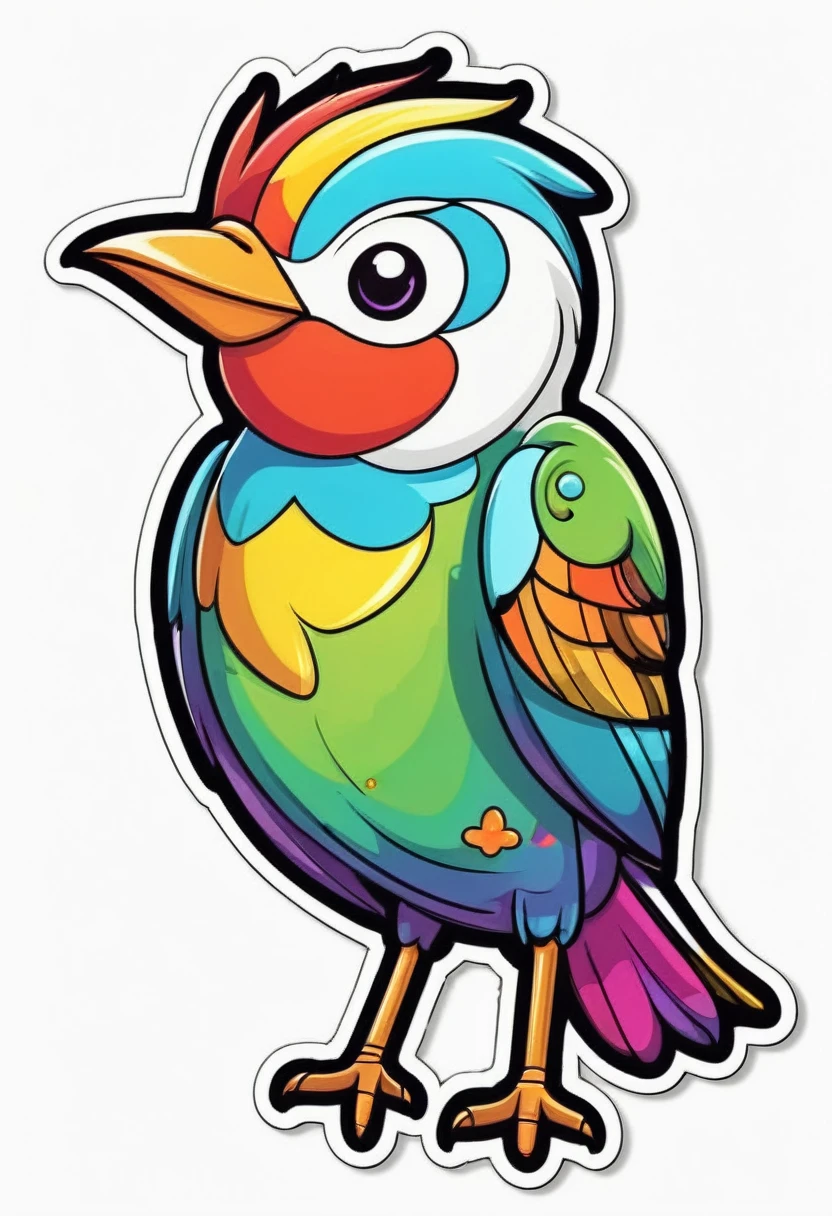 sticker, happy colored bird, Simplified Graffiti-Street Art style, outline, vector, white background