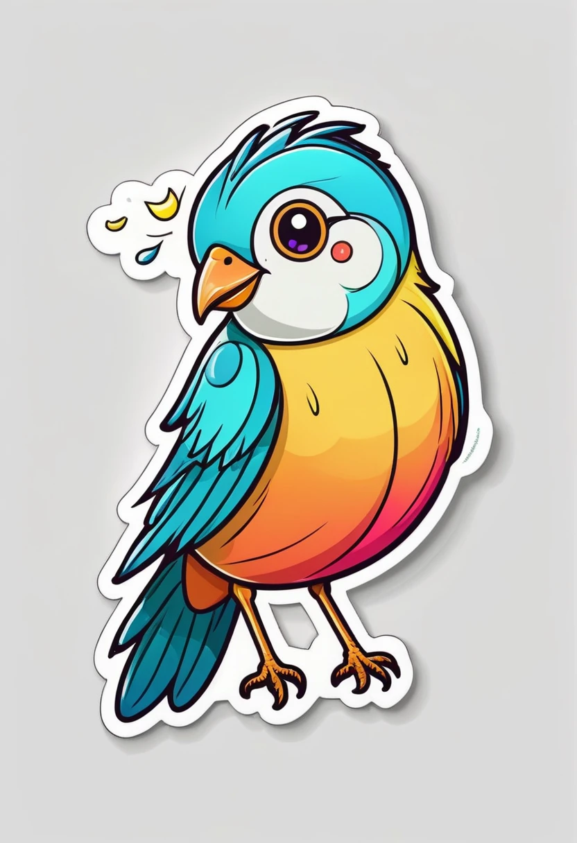 sticker, happy colored bird, Doodle style, outline, vector, white background
