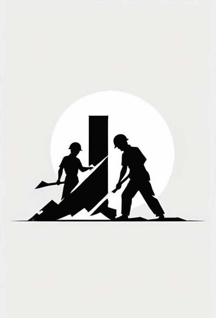 A stylish Japanese building demolition and clearing work company logo.
On the logo、A cool, chic and modern design featuring people doing chipping work. The monochrome background is pure white.