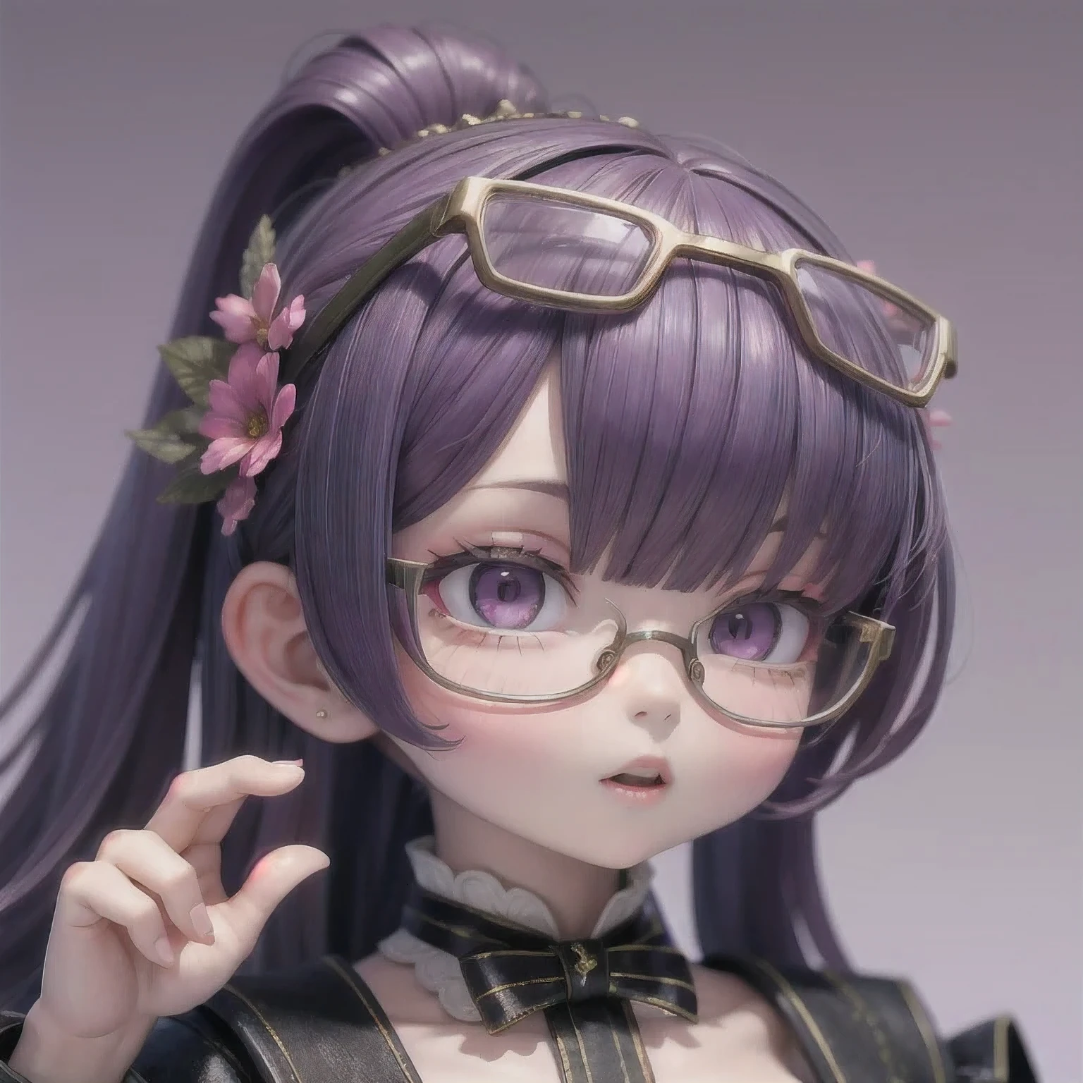 Purple Powder Queen,  wear glasses