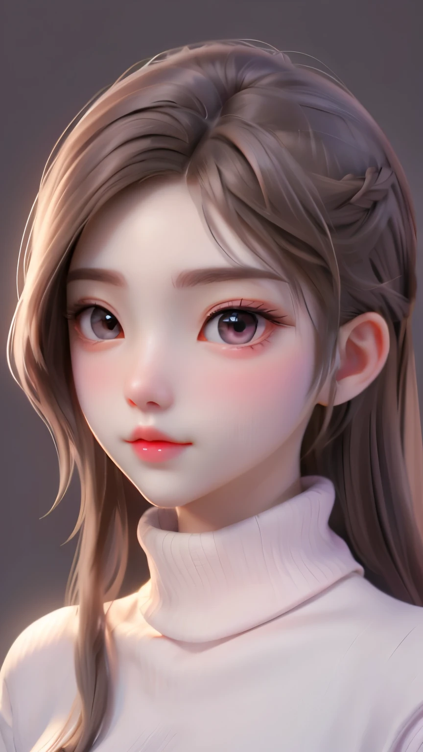 Girl, long straight brown hair, brown eyes, sharp features, white skin, shiny pink lips, perfect, sweater