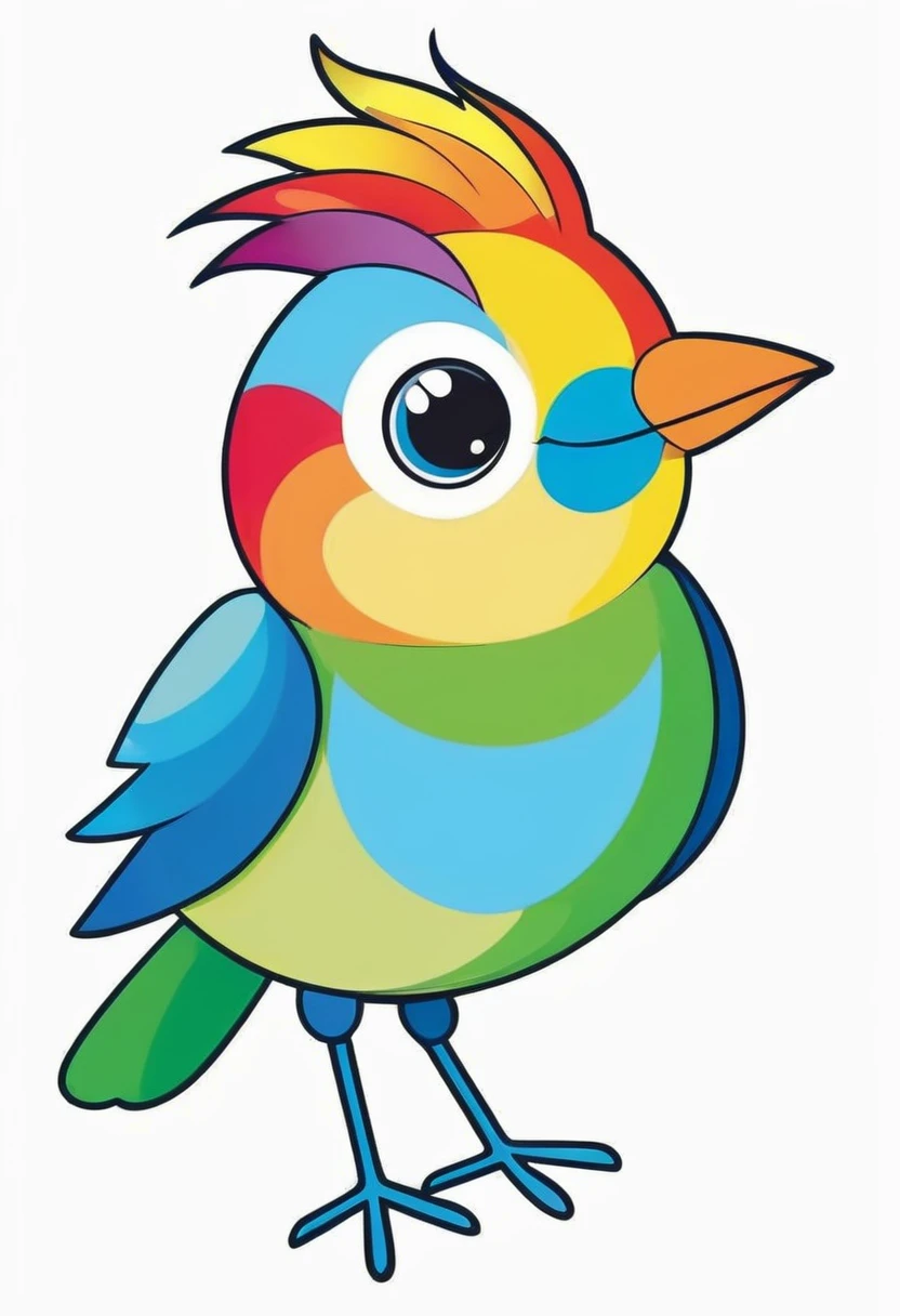 sticker, happy colored bird, Abstract Art for Children style, outline, vector, white background