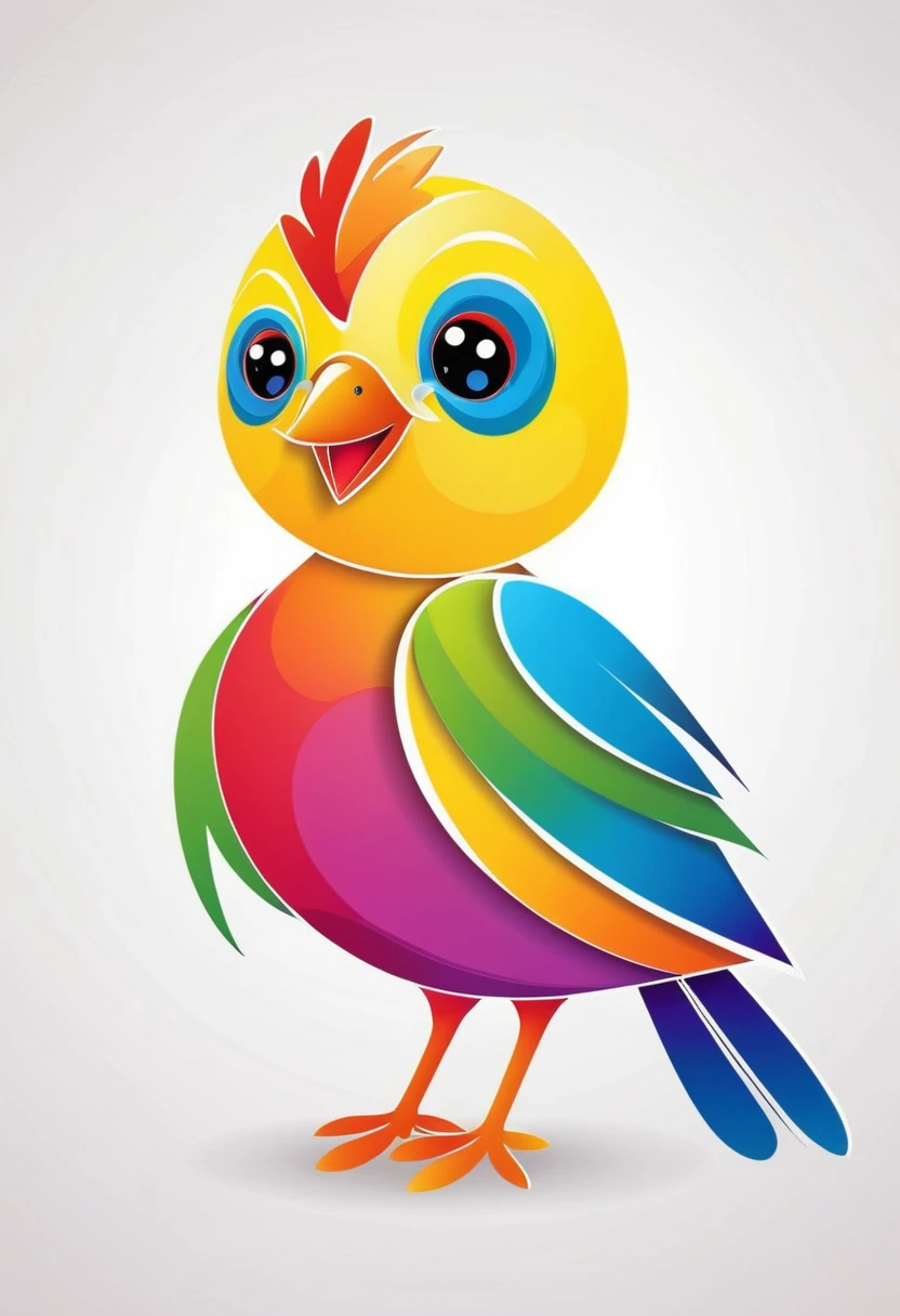 sticker, happy colored bird, Abstract Art for Children style, outline, vector, white background