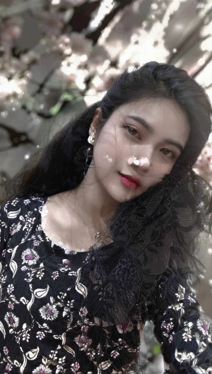 il y a une femme qui pose pour une photo dans une robe à fleurs, demain frère tran, Xin Tong Chen, joy, nivanh chanthara, Yun Ling, author Li Zhang, portrait image, dans le style de Lam Manh, chanson nanli, lei min, Louise Zhang, photo portrait, profile image, Xuehan, Mei Ling Zhou