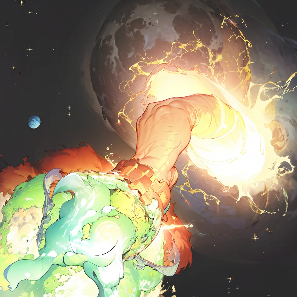 (a colossal monstrous hand, catching a planet), (cosmo), (destruction on the planet), (maximum details), (manter a pose), dark portal,