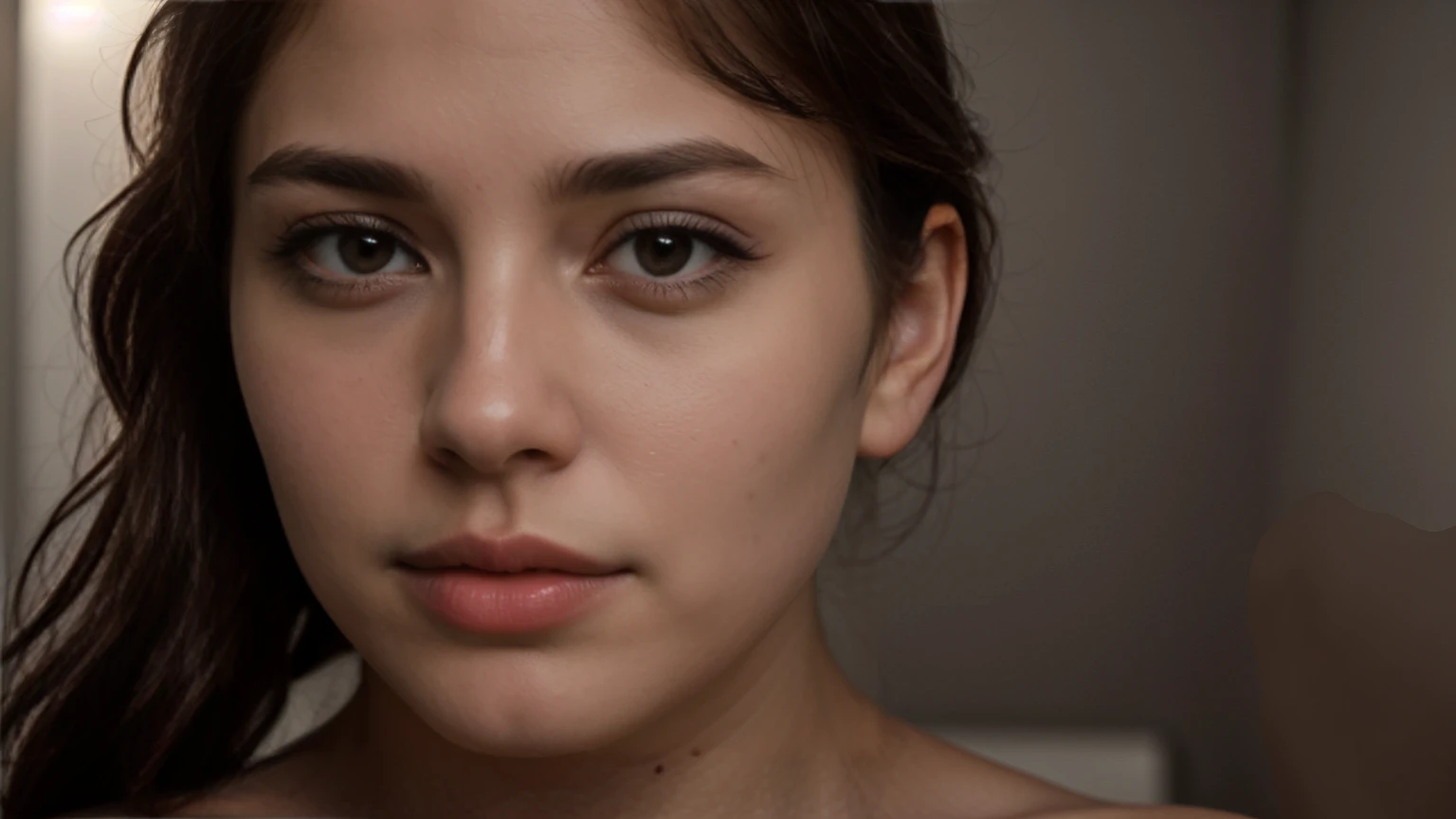 a beautiful young woman, 1girl, close-up portrait, piercing eyes, long eyelashes, delicate facial features, soft skin, dark hair, intricate hairstyle, serious facial expression, elegant dress, high fashion, dramatic lighting, cinematic composition, photorealistic, 8k, hyper-detailed, masterpiece, digital art, realistic colors