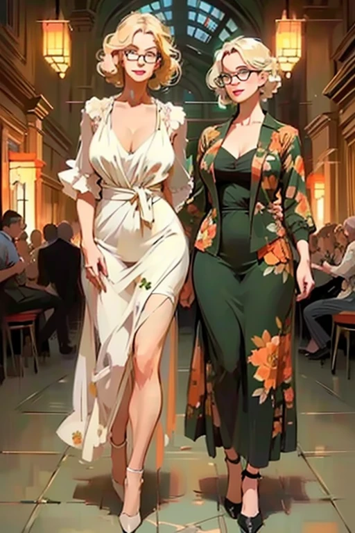 (realistic illustration). cute 27 yo blonde Caucasian woman with green eyes. Sexy (chubby:0.7) figure, natural breasts, beautiful ass. ((naughty smile)),(Aroused:1.2). Smoky eye, mascara, black lace nightgown, robe, high heels, Masterpiece, (highly detailed:1.2),(detailed face and eyes:1.2), 8k wallpaper, Moody lighting. core shadows, high contrast, bokeh.