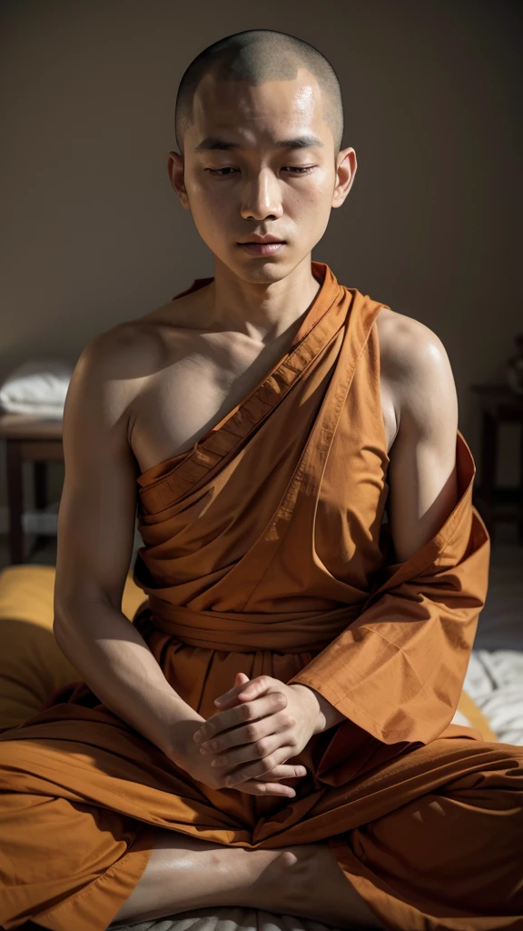 buddhist monk meditating, comic style