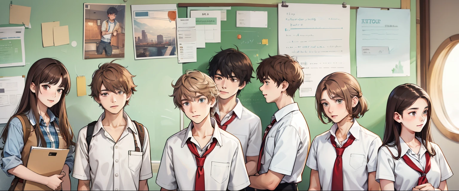 There is a group of high school students, they are 16 years old and have brown hair.