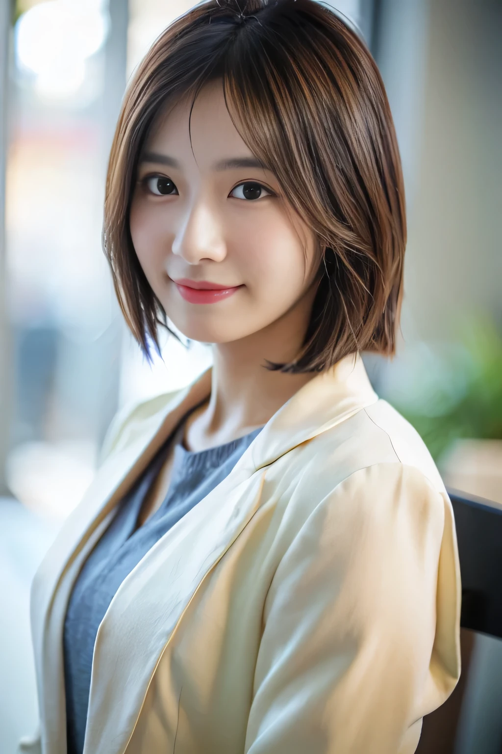 (highest quality、16K、masterpiece、realistic、Super detailed、Beautiful in every detail、ray tracing)、photograph、
At the office、((Shoot from a distance to capture the whole body))、
beautiful asian woman、japanese woman、25 year old female model、whole body、blazer、mask、
(detailed face、golden ratio of beauty)、gentle smile、brown hair、((medium bob hair))