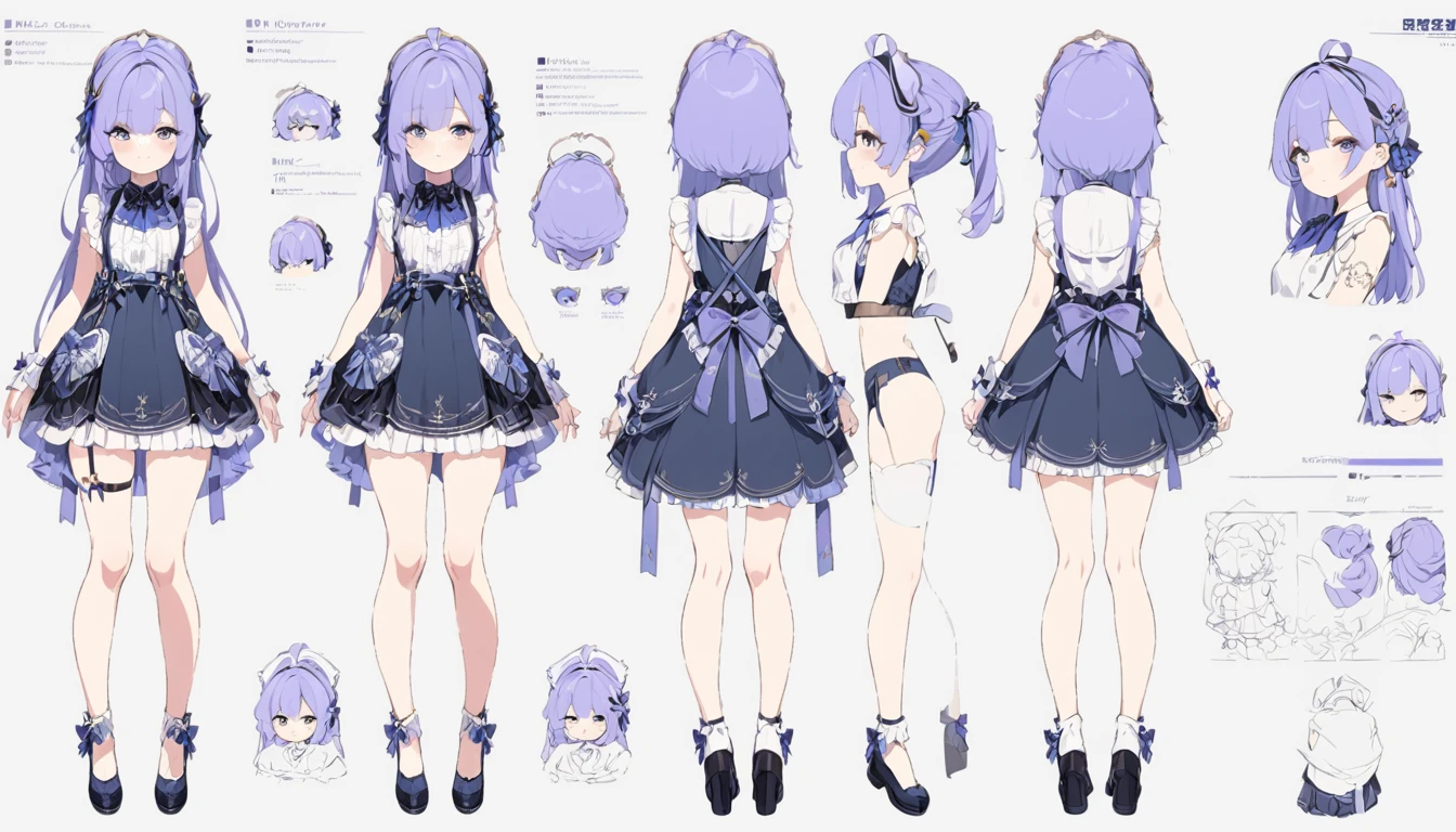 (best quality, masterpiece), 1girl, 15 yo,cute, standing girl, three view drawing, front and back and side, character sheet,full body,simple background,