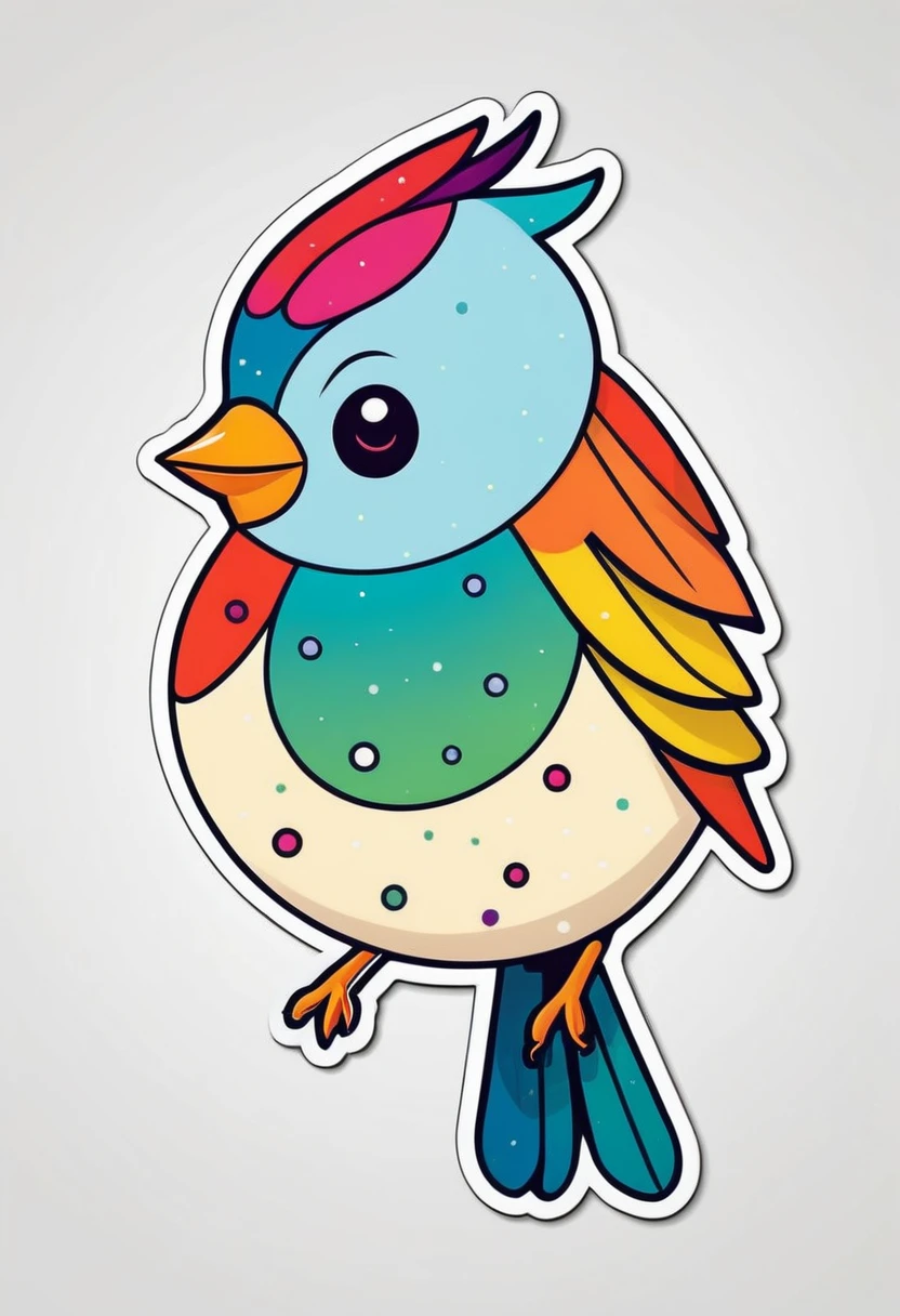 sticker, happy colored bird, Lines and Dots style, outline, vector, white background