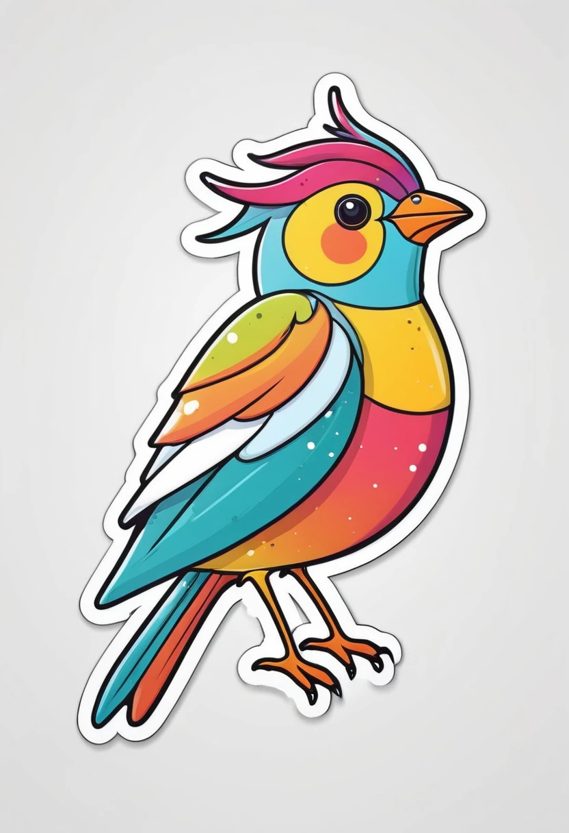 sticker, happy colored bird, Lines and Dots style, outline, vector, white background