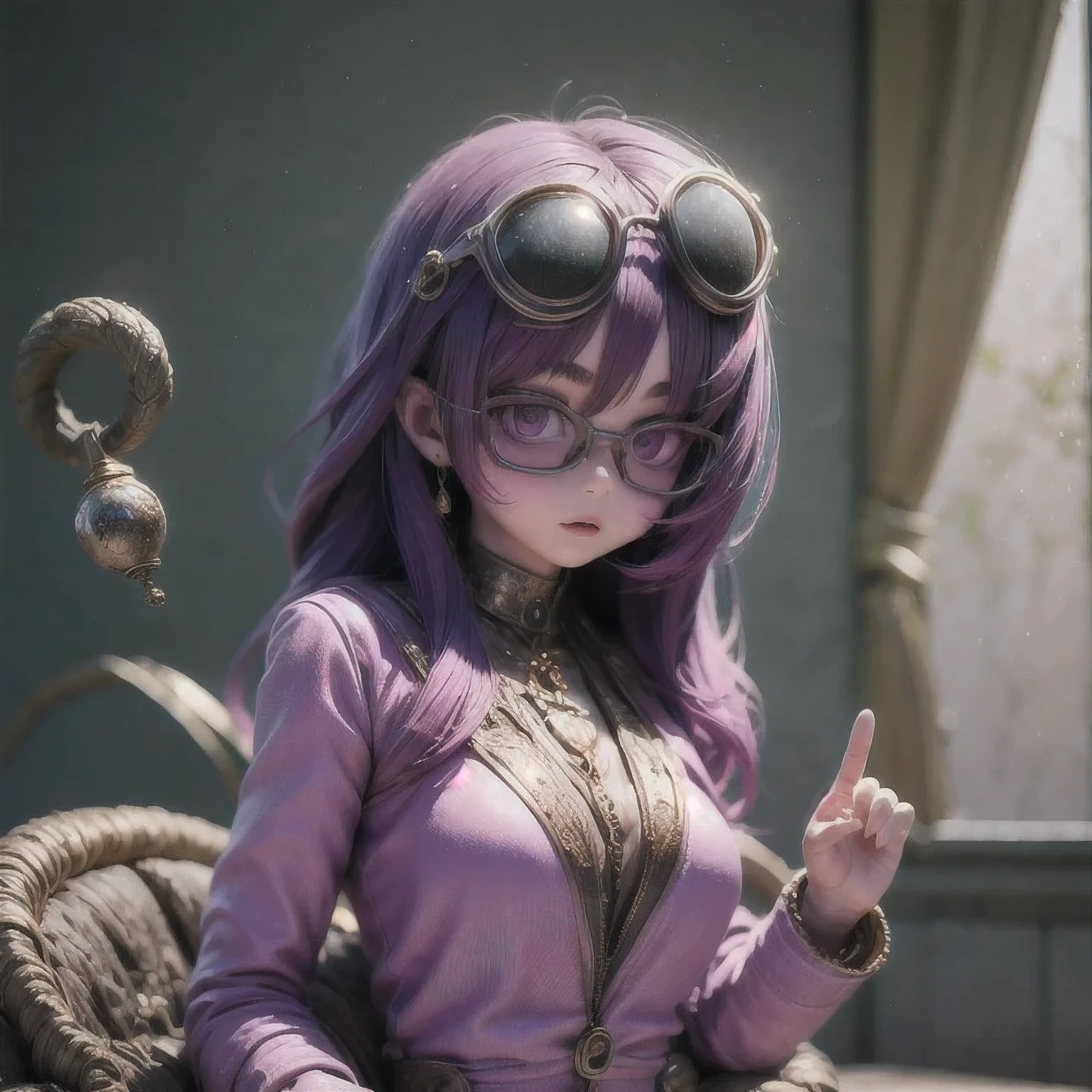 Purple Powder Queen,  wear glasses