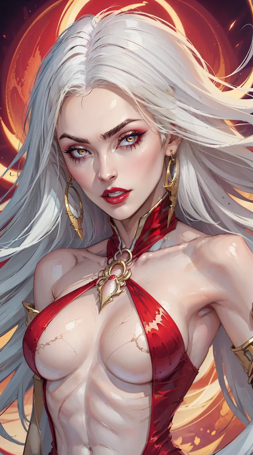 (megan fox:1.25), (muscular:1.5), (full body view:1.25), (pale skin, white hair, red eyes:1.46), (vampirella outfit:1.1),(very muscular bodybuilder girl:1.25), (huge upper body:1.25), (narrow hips:1.0), long hair, (huge muscular arms:1.5,), (10-pack abs:1.4), (large :1.25), (horror:1.0), (esoteric:1.1), (solo:1.4), (dynamic angle:1.0), (cowboy shot:1.0), thin legs, Realistic, Very detailed face and eyes, (masterpiece:1.1), (best quality:1.1), (ornate:1.1), (beautiful girl face:1.25)