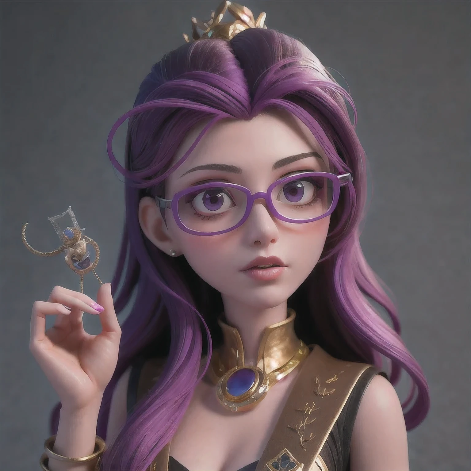 Purple Powder Queen,  wear glasses
