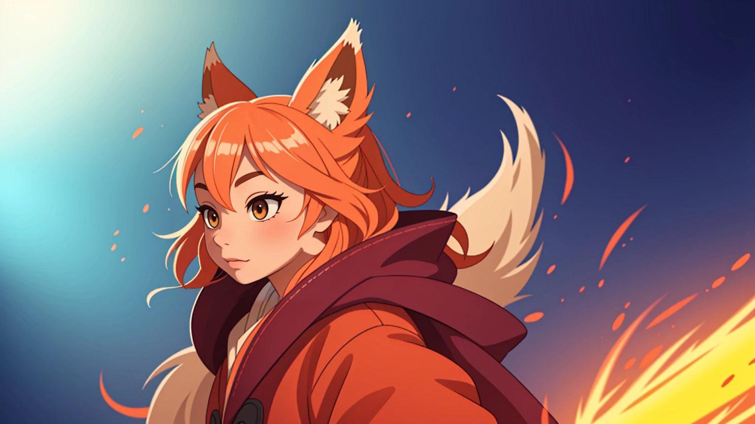 1girl,solo,, official art, unity 8k wallpaper, ultra detailed, beautiful and aesthetic, beautiful, masterpiece, best quality,, Kitsune witch, fox mask, haori jacket, foxfire spell, fox familiar, transformation,