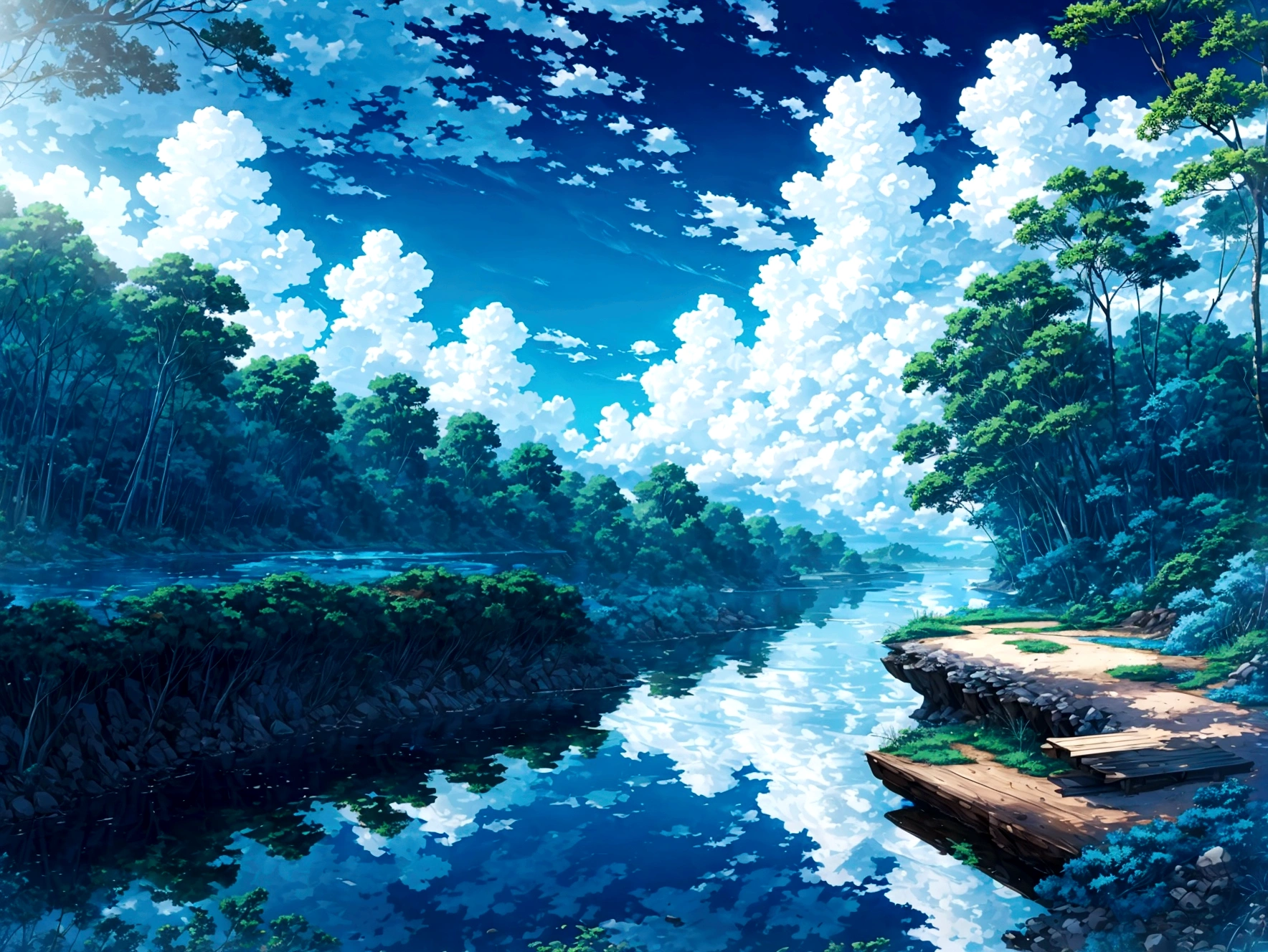 Blue sky,Clouds float.,River in the deep forest,charming, Worth finding