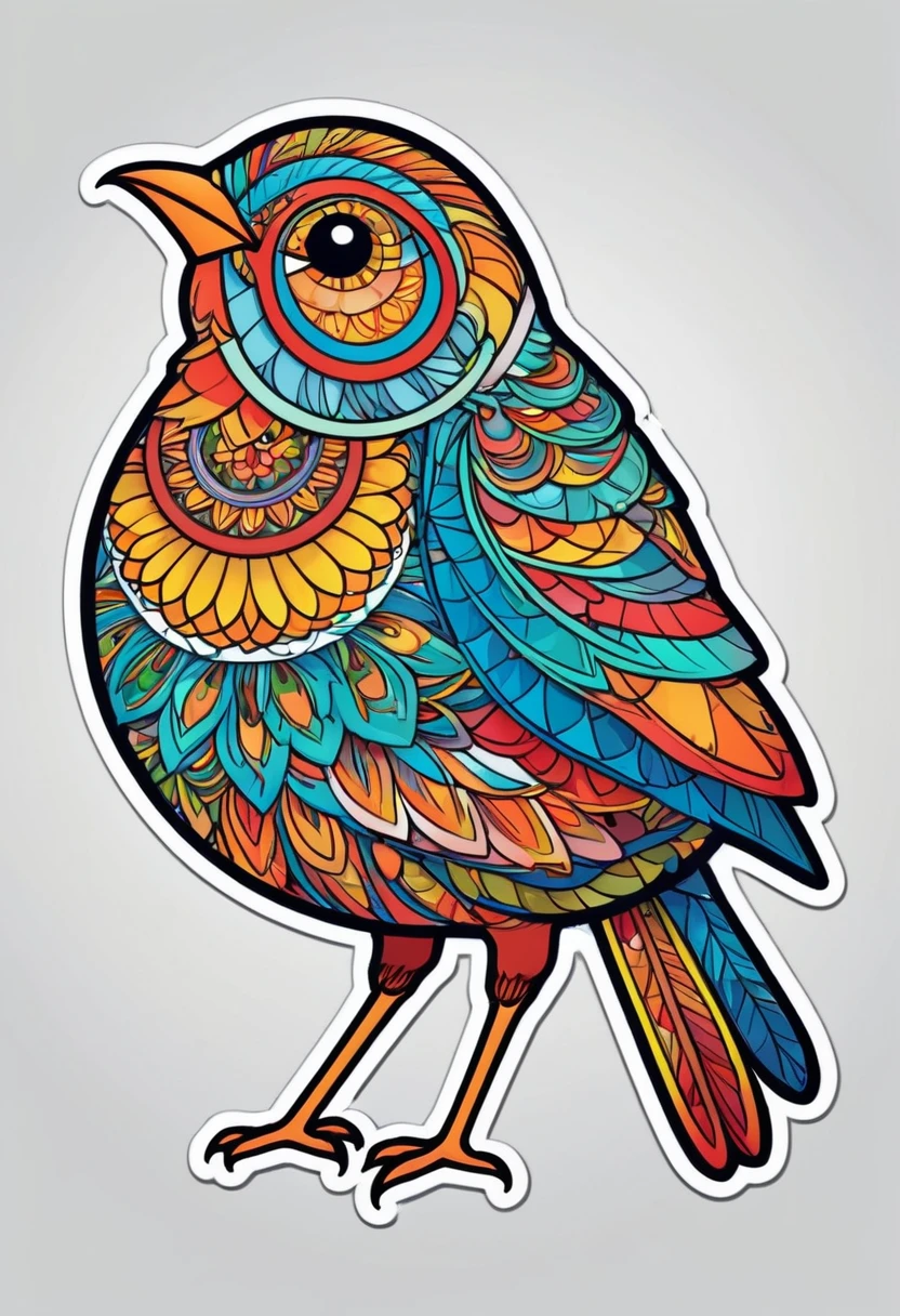 sticker, happy colored bird, Simplified Mandala style, outline, vector, white background