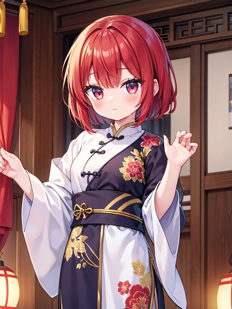 One girl, (Chinese clothing), Shine, Side Lighting, wallpaper,Red hair short cut