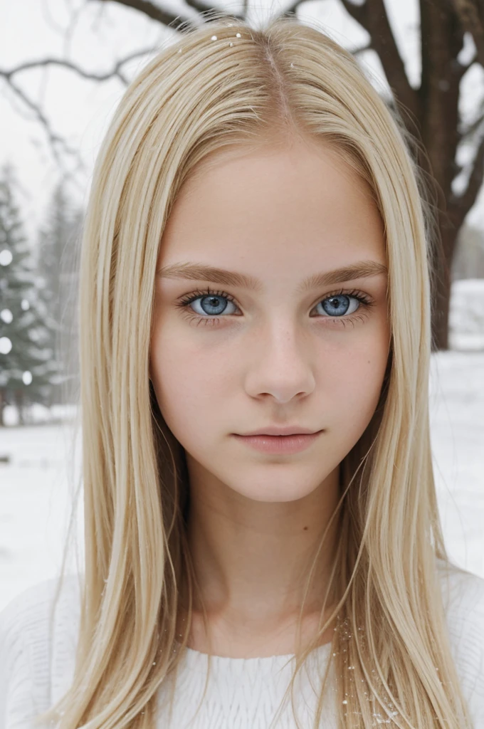 bianca, a 17 year old girl with delicate features. She has blonde hair and curious eyes. Their skin is white as snow, and she exudes an air of grace and mystery.