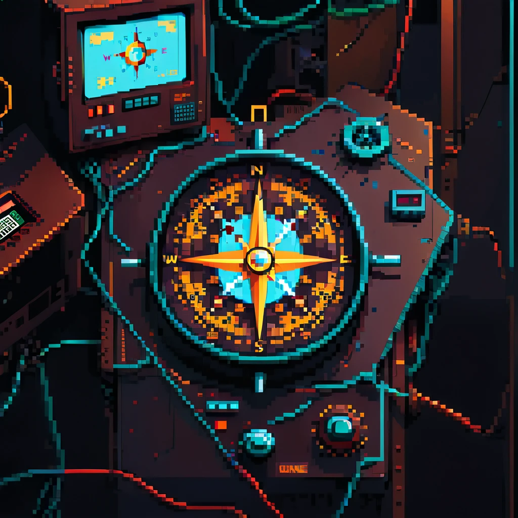 A pixle compass,In a retro game machine,retro style