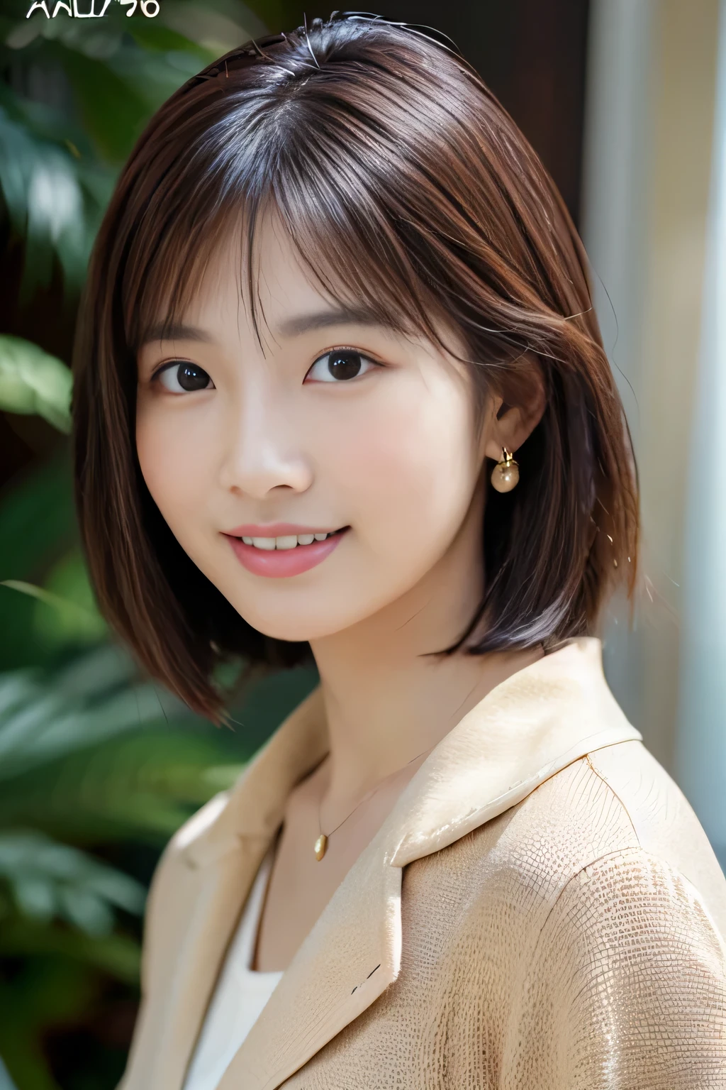 (highest quality、16K、masterpiece、realistic、Super detailed、Beautiful in every detail、ray tracing)、photograph、
At the office、((Shoot from a distance to capture the whole body))、
beautiful asian woman、japanese woman、25 year old female model、Ear piercing、Necklace around the neck、Jacket、shirt
(detailed face、golden ratio of beauty)、gentle smile、Beautiful teeth alignment、brown hair、((medium bob hair))