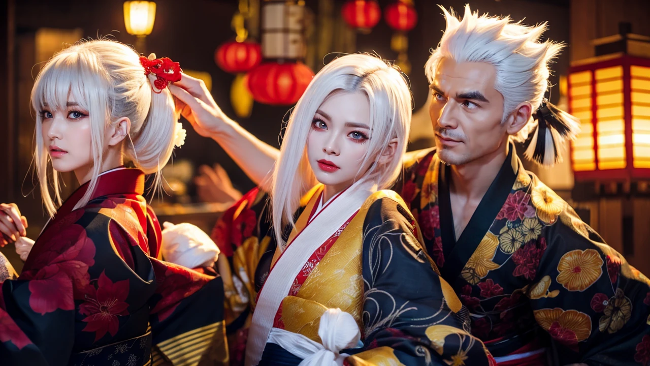 White hair Red eyes kimono Yellow Fang hairpin tattoo