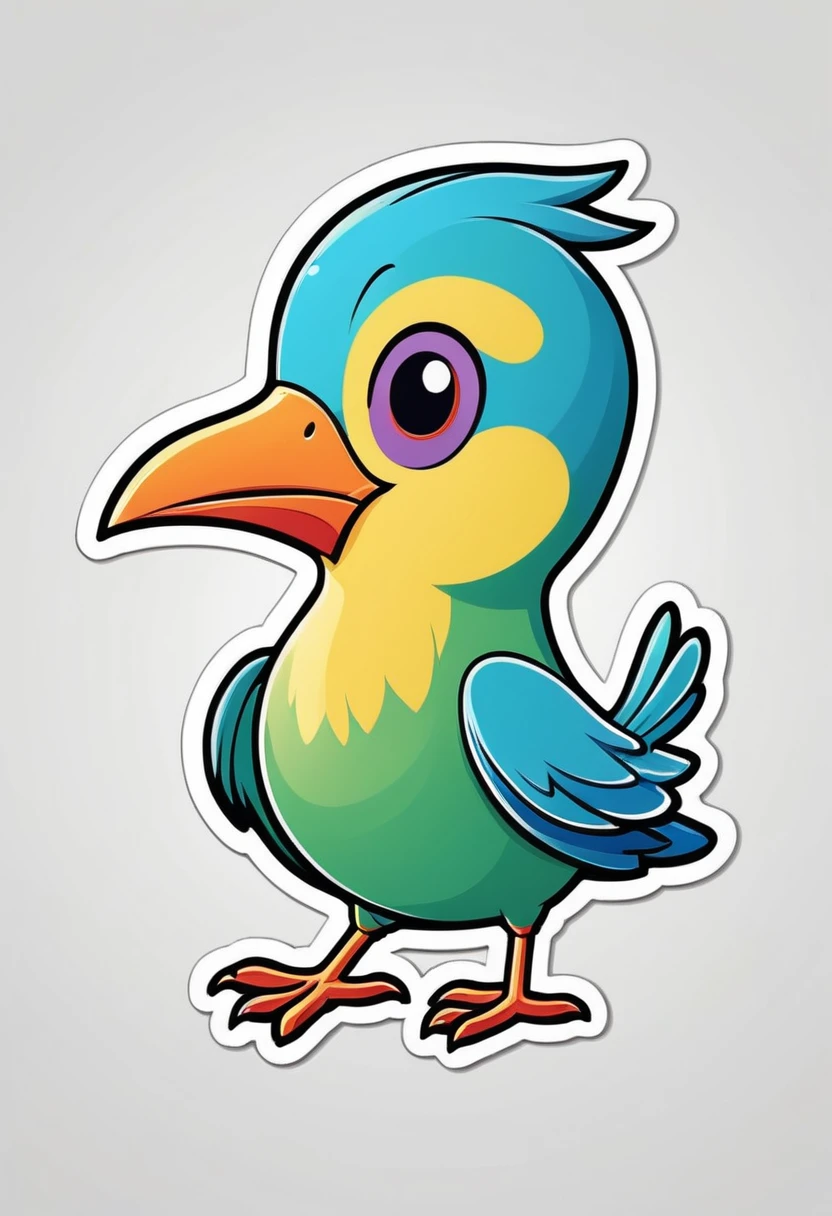 sticker, happy colored bird, Comic style, outline, vector, white background