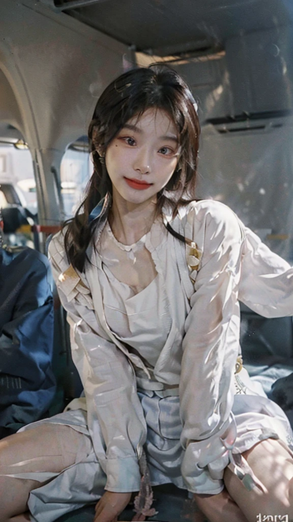 (master piece:1.2),(8k high resolution), (highest quality), (RAW image quality), (realistic), (realistic:1.37), ,Big and patchy eyes,long eyelashes,(Live-action realistic style),realistic light and shadow,clear facial features,,Fair skin, ),(ultimate face,),best portrait, 1-Girl,beautiful and fine eyes,highly detailed skin,(Beautiful face with double eyelids), (realism: 1.4),((full body image)) ,delicate and beautiful face,,woman around 30 years old,(beautiful face 1.4),straight hair length,,(lipstick,glitter around the eyes,beautiful earrings),((Shot on an airplane)),(stewardess uniform,)),(Stewardess in uniform),,(3/4 length),Shoot head-on,,Close-range shooting,((sit on an airplane,show your white panties)),I can see your belly button,Navel exposure,(((Always look at the audience and smile),(No bra,A little cleavage is exposed),,wearing a skirt、((Wearing a stewardess uniform)),(Show a beautiful smile without opening your mouth),(Please open your legs and show me your crotch.)